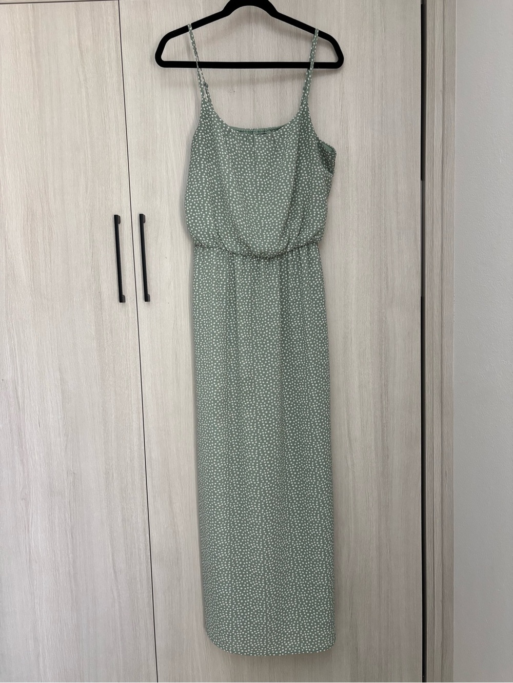 Sleeveless Sage Green Polka Dot Maxi Dress